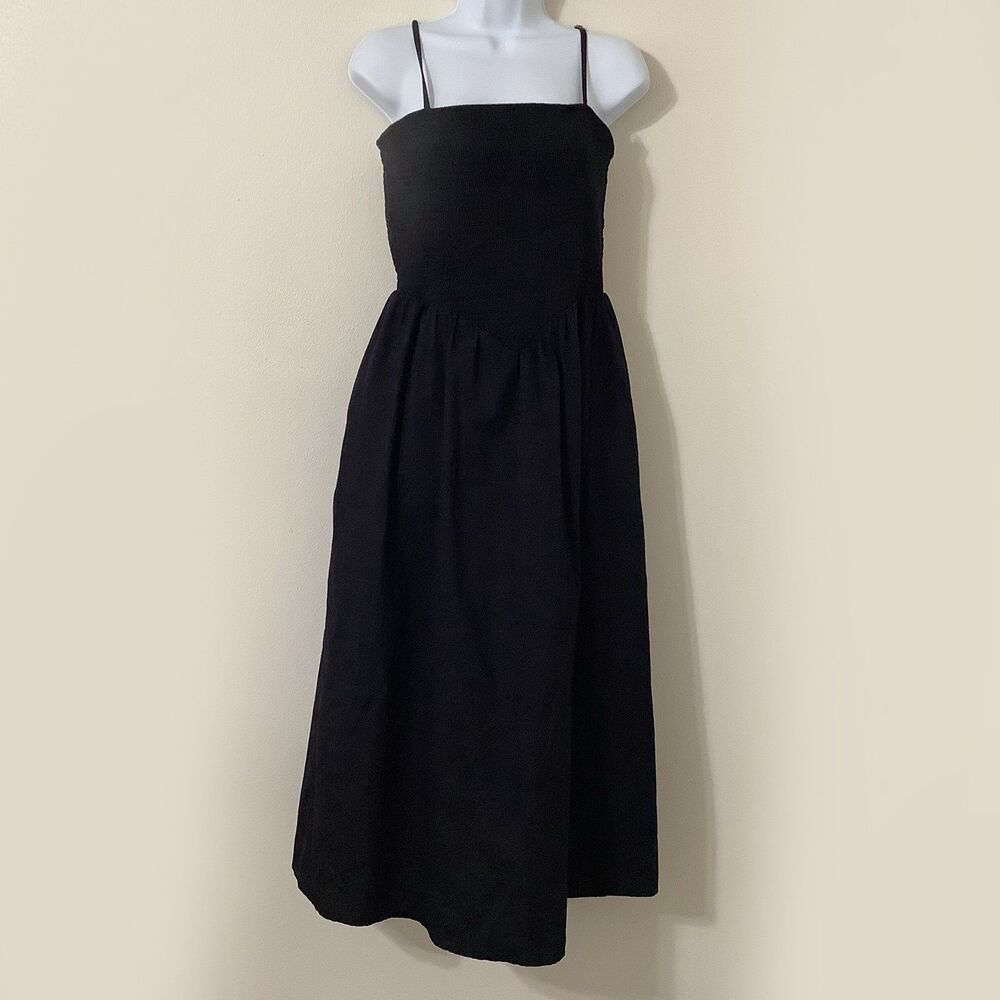 NWOT Japra Black Dark Feminine Cottagecore Smocked Top Babydoll Midi Dress M